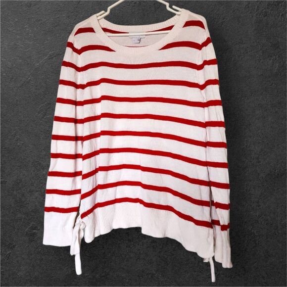 Liz Claiborne 100% Cotton Breathable Knit Striped Tie Sides Long Sleeve Pullover - Picture 4 of 6